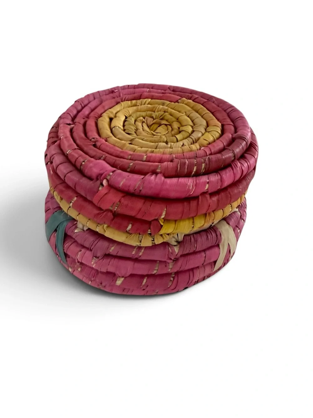 Handwoven Seagrass Trinket stash Box Pink and Yellow Home Accents